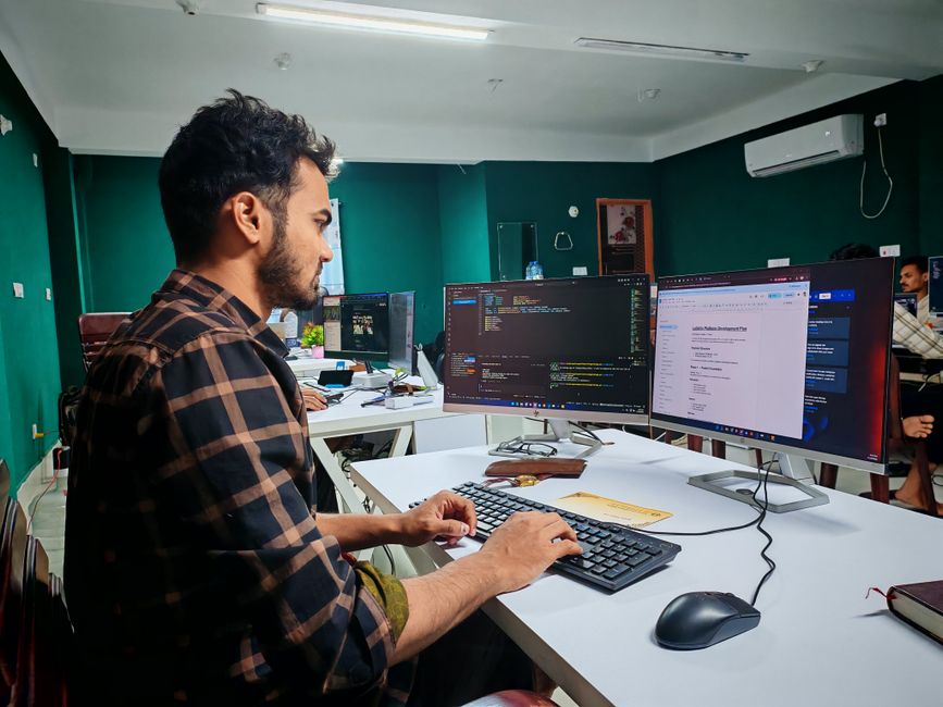 Software developer working on code